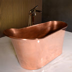 “SanSiro Wild West 59PCAir ” 59 inch “Warmed Air Jetted” Pure Copper Freestanding Single Slipper Pedestal Bathtub with Mirror Polished Exterior and Light Aged Interior