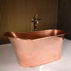 “SanSiro Wild West 59PC ” 59 inch “Soaker” Pure Copper Freestanding Single Slipper Pedestal Bathtub with Mirror Polished Exterior and Light Aged Interior