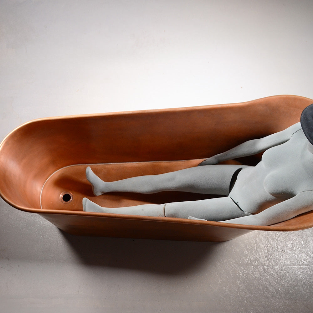 “SanSiro Wild West 67PC ” 67 inch “Soaker” Pure Copper Freestanding Single Slipper Pedestal Bathtub with Mirror Polished Exterior and Light Aged Interior